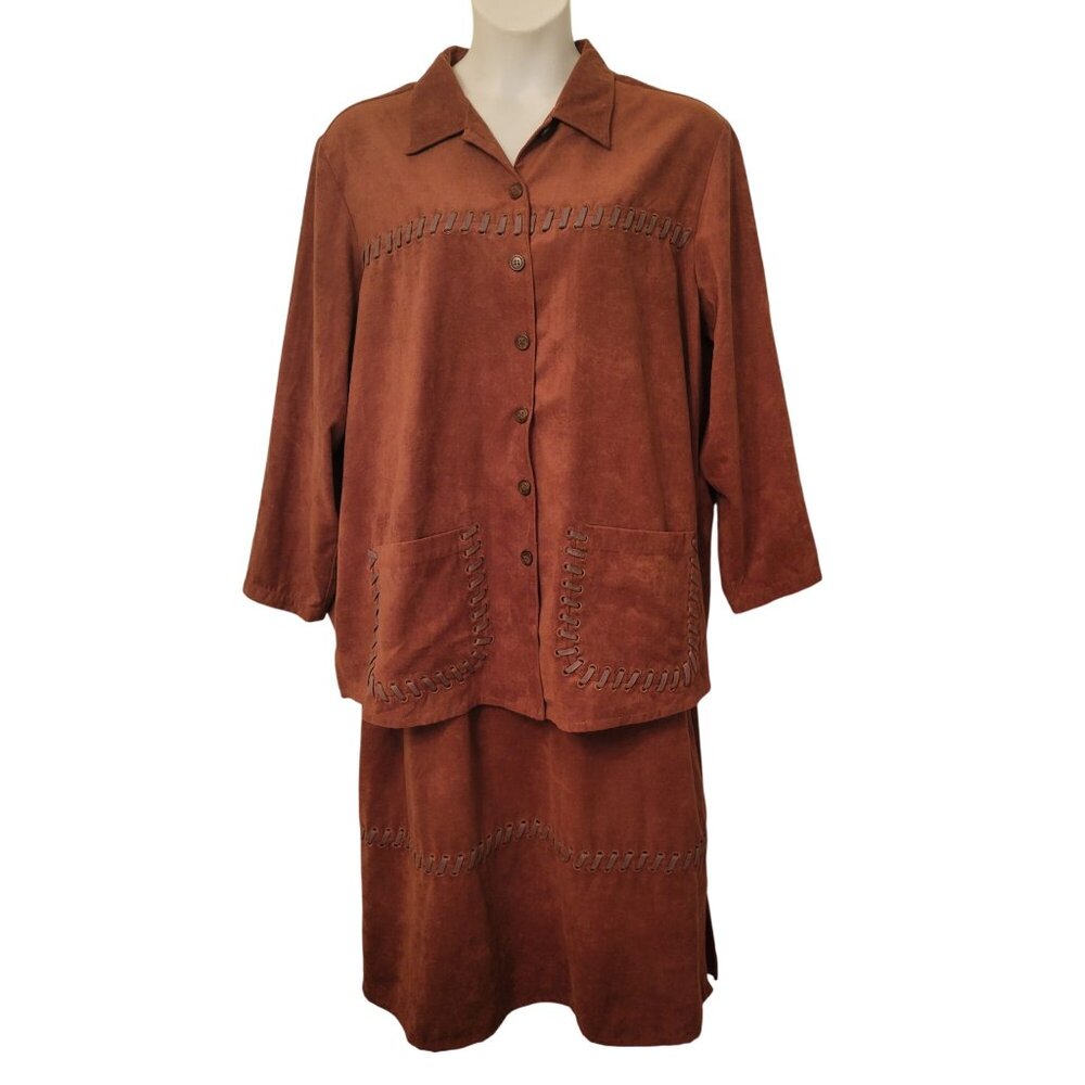 Ulla Popken Brown‎ 2 Piece Set Top Skirt Buckskin Hippy Costume Cosplay